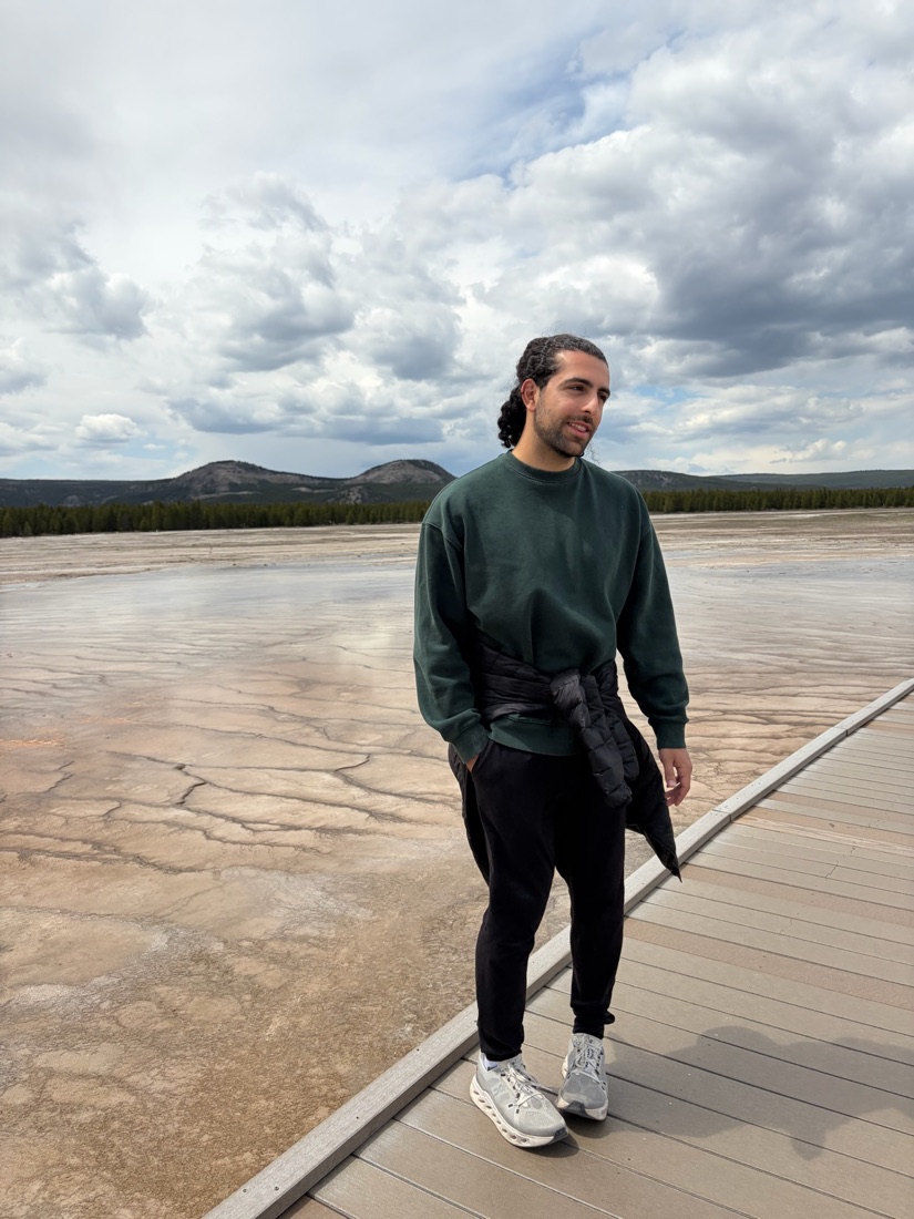 Yianni on the boardwalk at Grand Prismatic Spring, Yellowstone
